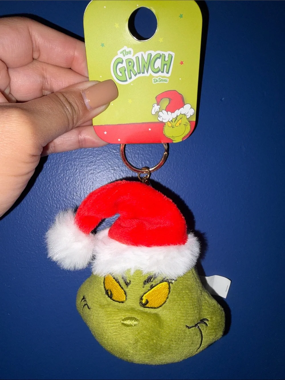 Dr. Seuss The Grinch Plush Keychain Bag Charm Santa Hat NWT